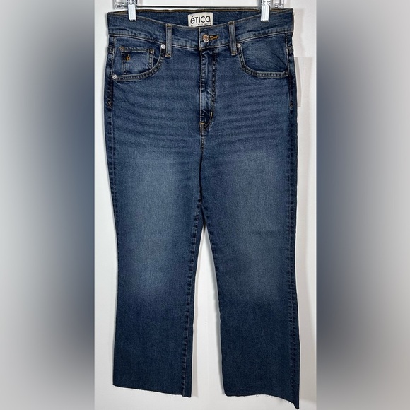 Etica Anthropologie Anya High Rise Modern Flare Cropped Jean Raw Hem Sz 29 NWT - Picture 4 of 8